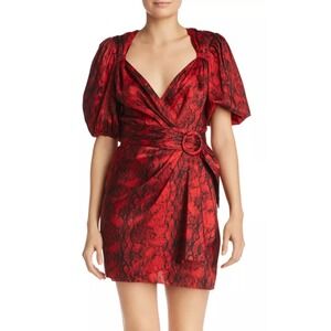 Ronny Kobo Dress Womens XS Red Torrey Draped Python Snakeskin Mini Cocktail